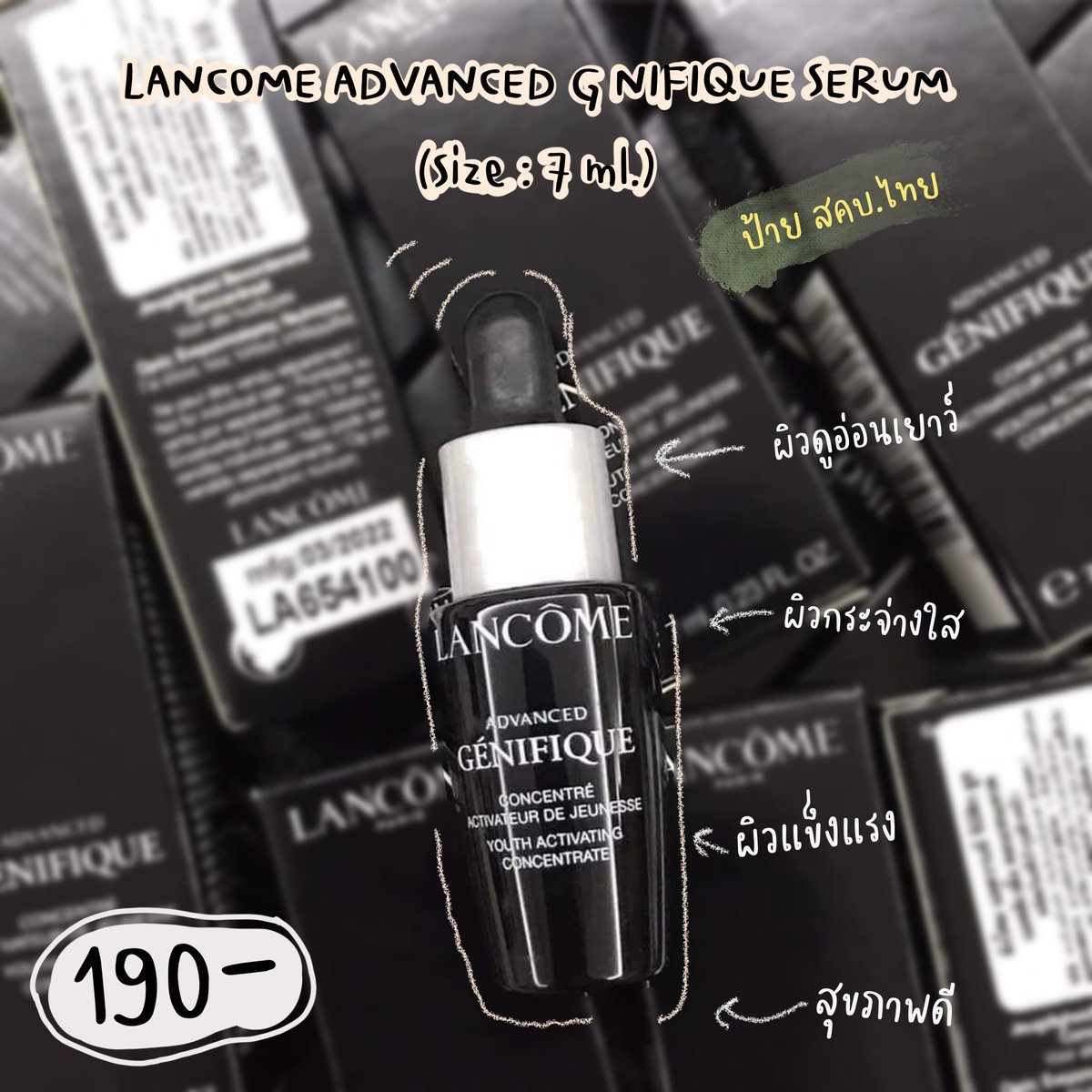 storeskincares's tweet photo. Lancome Advanced Genifique Youth Activating Concentrate 7ml. ป้าย สคบ.ไทย
✨ 190 บาทค่ะ ✨

เซรั่มเนื้อ Essence 
- ช่วยให้ริ้วรอยตื้นขึ้น 
- เปล่งปลั่ง กระจ่างใส สีผิวสม่ำเสมอ
- ผิวแลดูอ่อนเยาว์

#สกินแคร์ #เซรั่ม #lancome #skincare #beutiful https://t.co/sZ8R9IxTgb