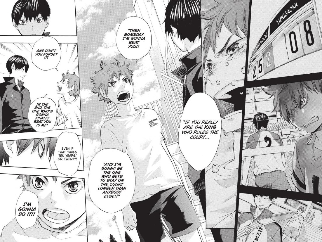 posting manga caps bc its easier for me to get this than anime screenshots lol

i think there was an added anime-only line in the 2nd example where kageyama said smth like "let's go head towards that goal" and i liked that a lot https://t.co/UlkWwvPI90 