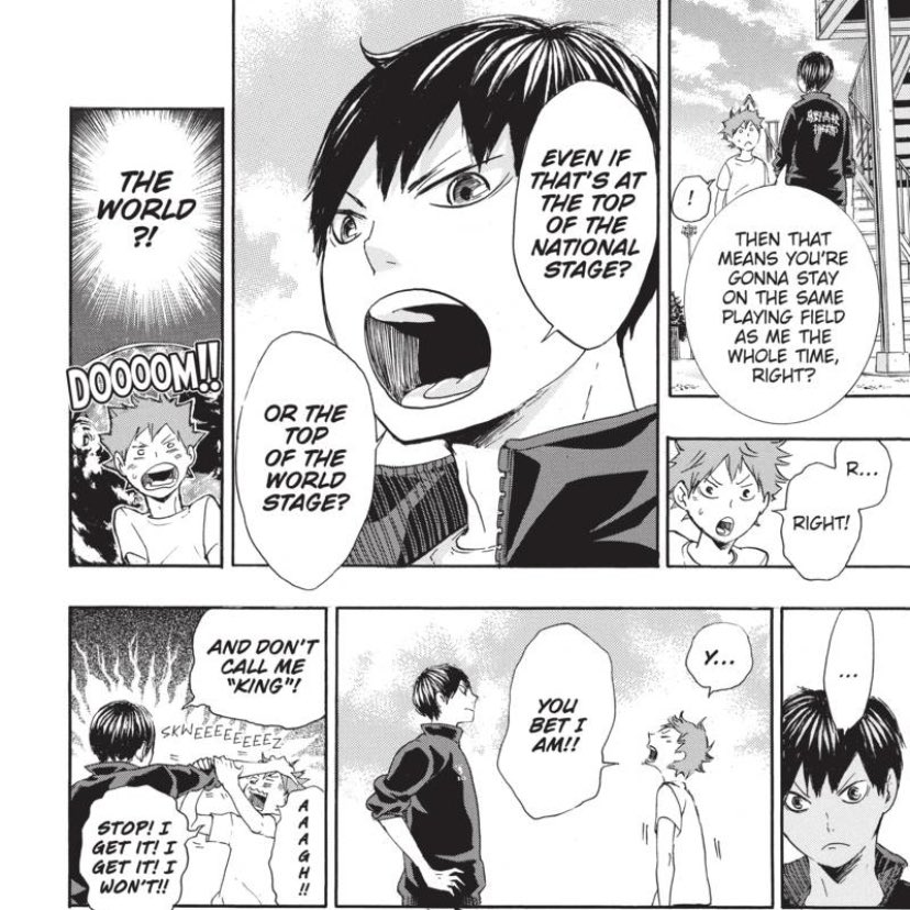 posting manga caps bc its easier for me to get this than anime screenshots lol

i think there was an added anime-only line in the 2nd example where kageyama said smth like "let's go head towards that goal" and i liked that a lot https://t.co/UlkWwvPI90 