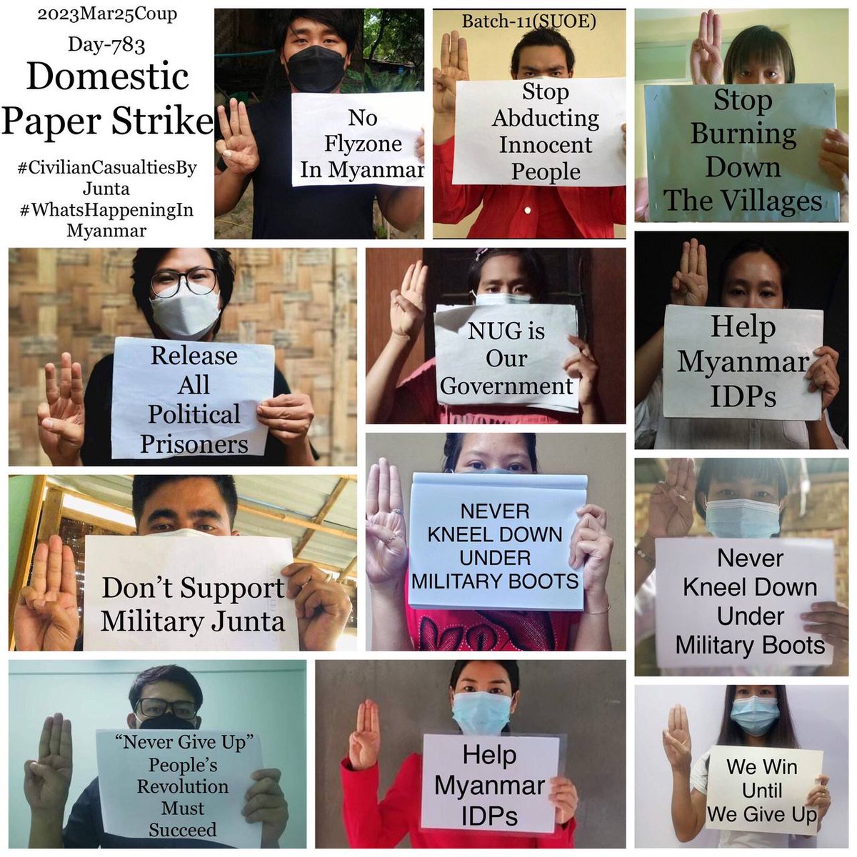 Daily anti-coup revolutionary domestic strike by pro-democracy CDMer teachers from Sagaing University of Education as 783rd day.

#2023Mar25Coup #WhatsHappeningInMyanmar