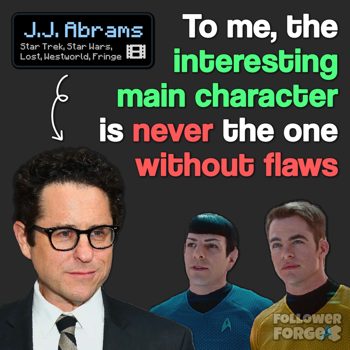 FollowerForge's tweet photo. As a creator, show your flaws. That's what makes you interesting & relateable :)
@jjabrams #StarTrek #StarWars #Lost #Westworld #Fringe #ForgeFriday #FollowerForge https://t.co/l61FpcLI2s