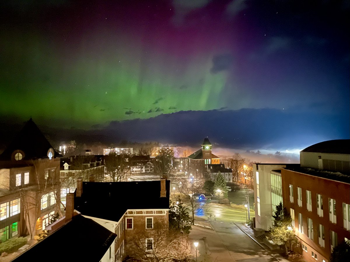 From roof of Boyd Hall, Plymouth State University. Photo credit Stephen Seslar. Taken 11pm Thursday 23 March 2023, 3 second exposure.