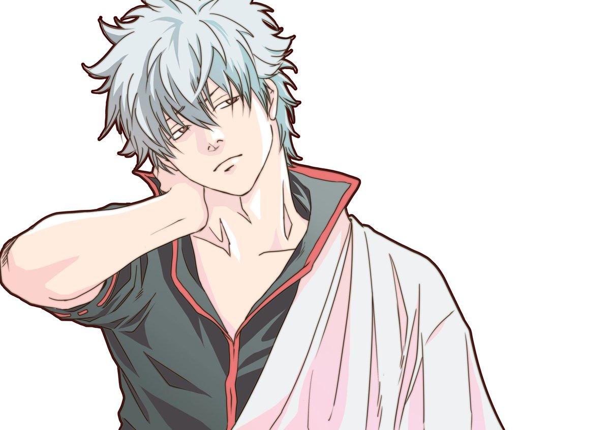 sakata gintoki 1boy solo male focus white background short sleeves simple background japanese clothes  illustration images