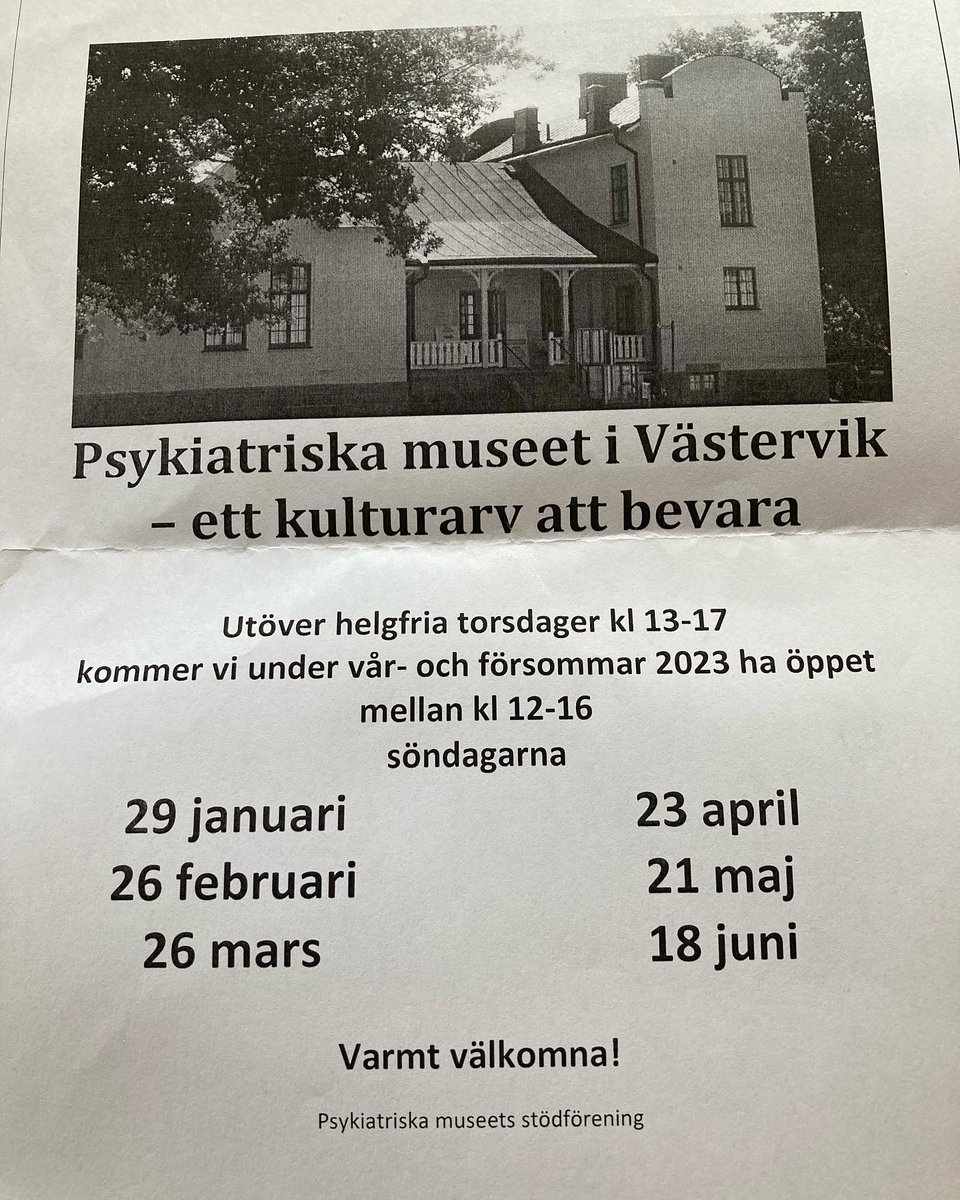 psykmuseet's tweet photo. Halloj👋 Söndagsöppet på #psykmuseet 12-16🤗 Varmt Välkomna 🌸 #psykiatrihistoria #västervik #gertrudsvik #museum https://t.co/2wKtJdJJsF