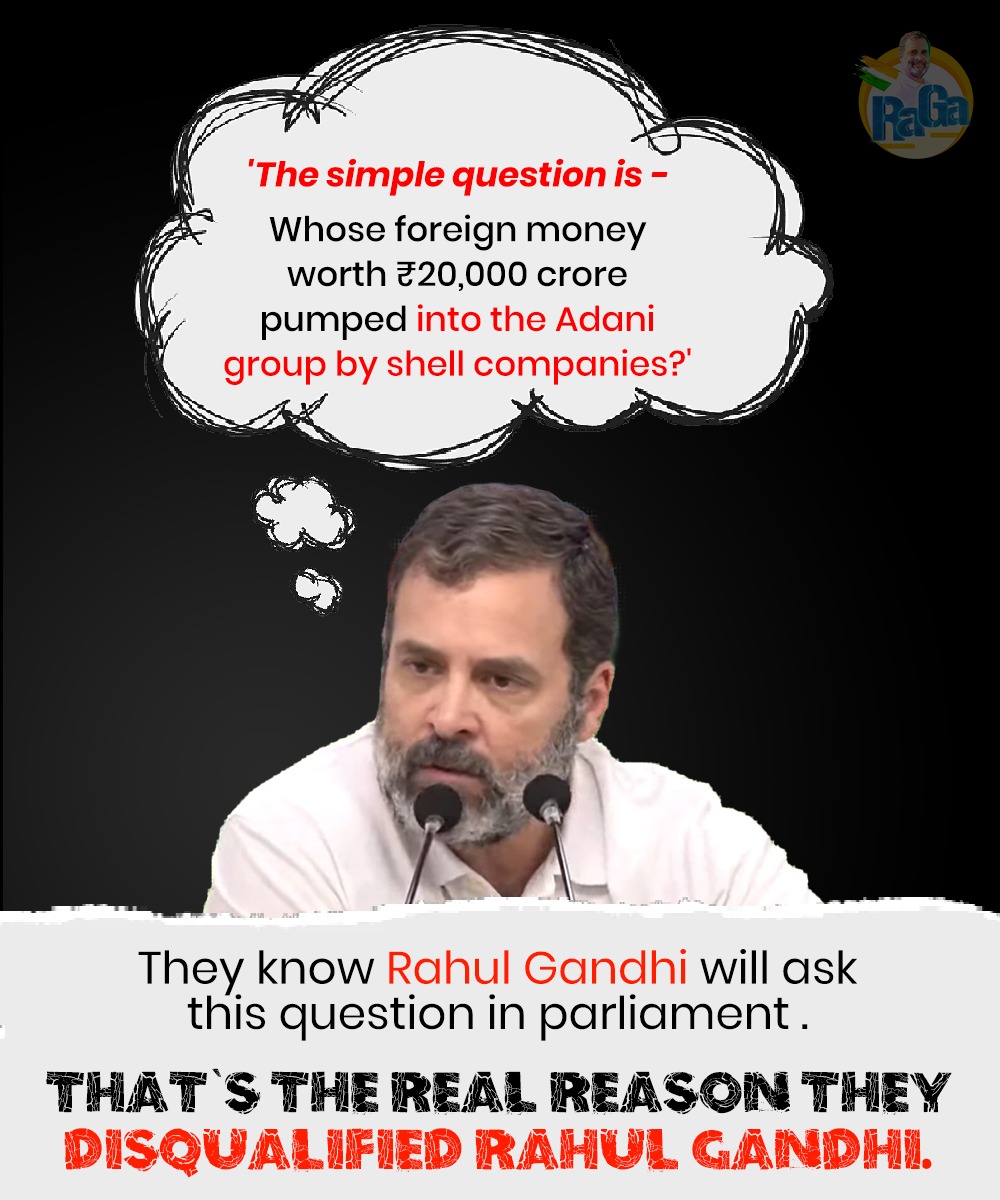 srinivasiyc's tweet photo. First, the mic was put off 
Next speeches were expunged,
Then Parliament was muted 
Now Rahul Gandhi Ji has been disqualified as an MP of Lok Sabha.

Why is Modi Ji so desperately trying to protect Adani? 
#20000CroreKiskeHain https://t.co/D6e4elNSP1