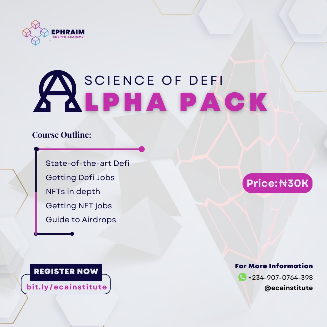 EliteInst's tweet photo. If you seek practical ways to start applying #DeFi knowledge to boost your finances, then our #ScienceOfDeFi Alpha pack course answers your need.

🔰Fill the link below to get started
https://t.co/ea2DdNnNHP 

🔰Then join us on telegram channel
https://t.co/d2uqvW2npU https://t.co/YVWERtCXSf