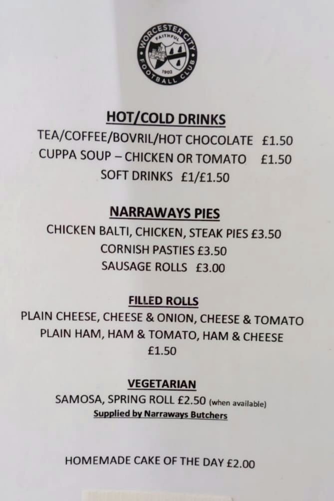 WCFC_Photos's tweet photo. Today's culinary delights at @WorcesterCityFc
😋👍 https://t.co/ifyB5WkRnB