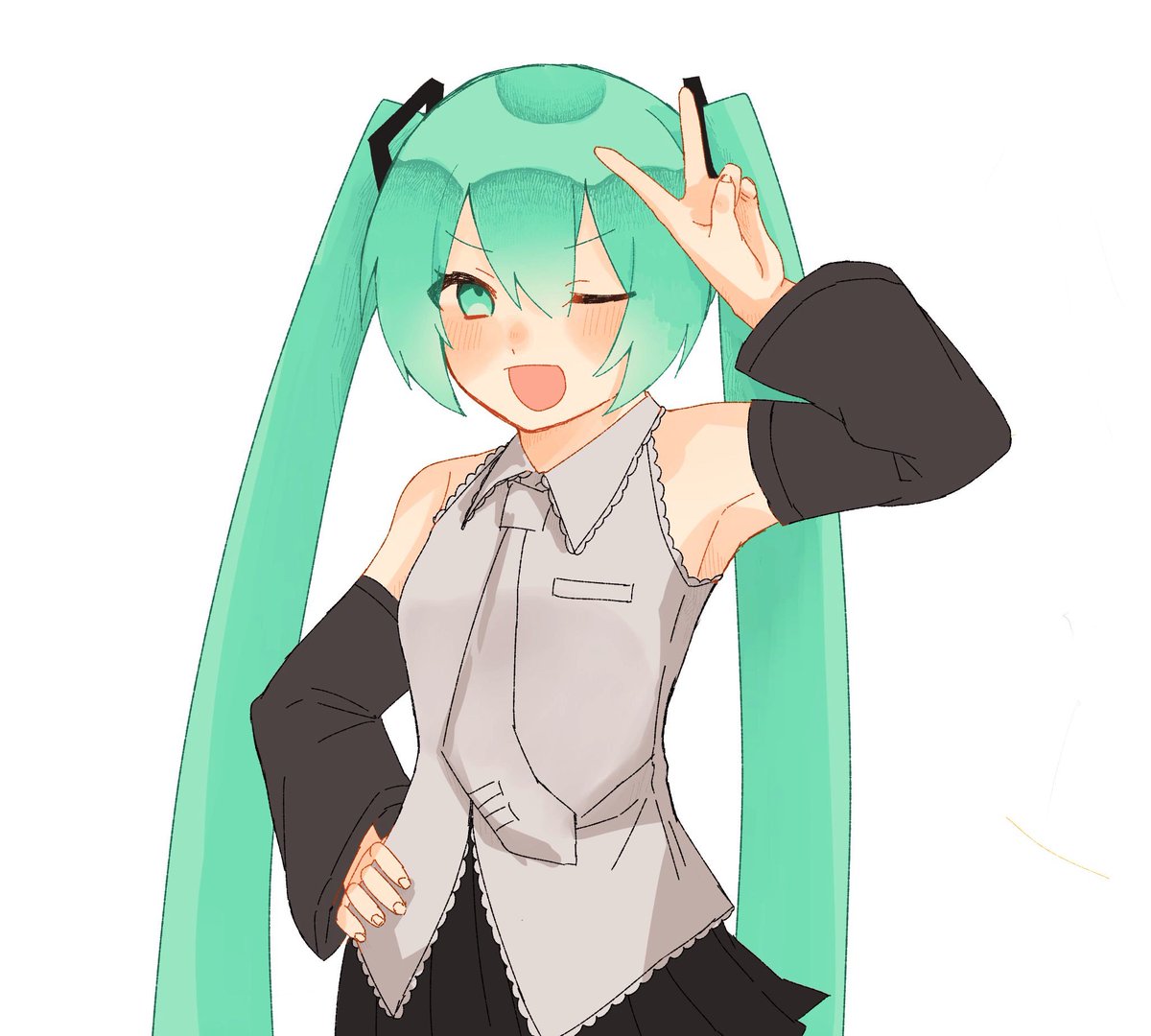 atatame's tweet photo. かけてない日が続��てるので申し訳程度の描き途中だったミクちゃんあげときます....💦 https://t.co/vHJq31zU1w
