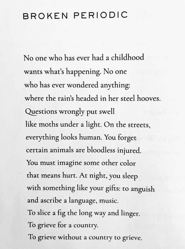 majalukic113's tweet photo. “To grieve for a country. / To grieve without a country to grieve.”

I was reminded of this gorgeous @MayaCPopa poem today https://t.co/WPZEJLewY3