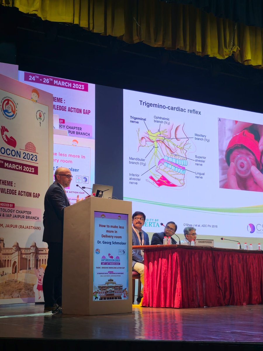 Dr George schmolzer speaking about non invasive respiratory support in delivery room and the much talked about trigemino-cardiac reflex #neoTwitter #IAPNEOCONJAIPUR2023 @Ilcor_org