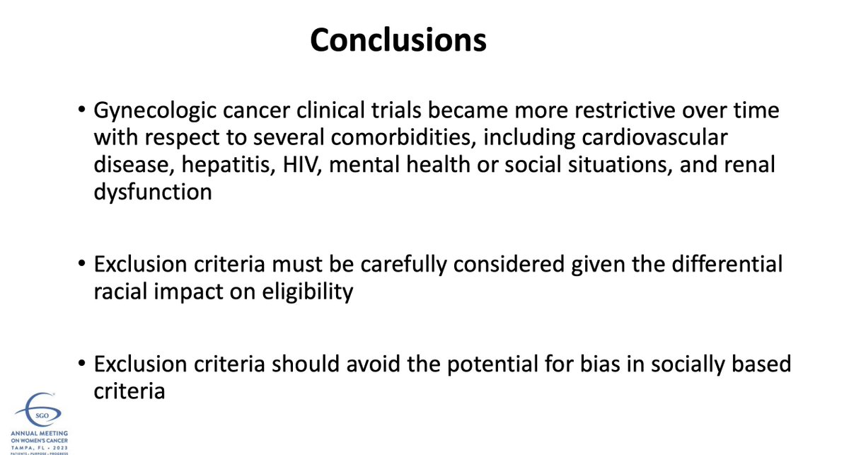 ShannonWestin's tweet photo. Dr. Oluloro presenting important work about how restrictive #ClinicalTrial eligibility criteria negatively impacts enrollment of underrepresented minorities in #GynecologicCancer trials #SGOMtg #HealthEquity #hpeonc #gyncsm https://t.co/VrCtXShGAo