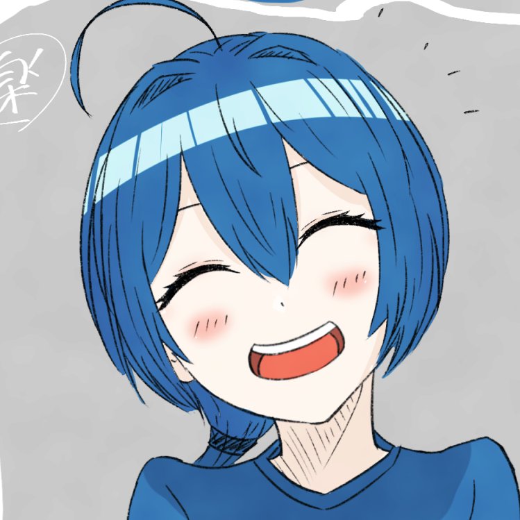 solo blue hair closed eyes smile open mouth ahoge blush  illustration images