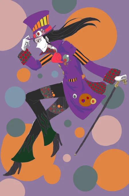 手元にあるウイチロソプトルの絵が数年前のハロウィーンに描いたこれしかないので髪型わからん。オールバックで長いことしかわからん。 