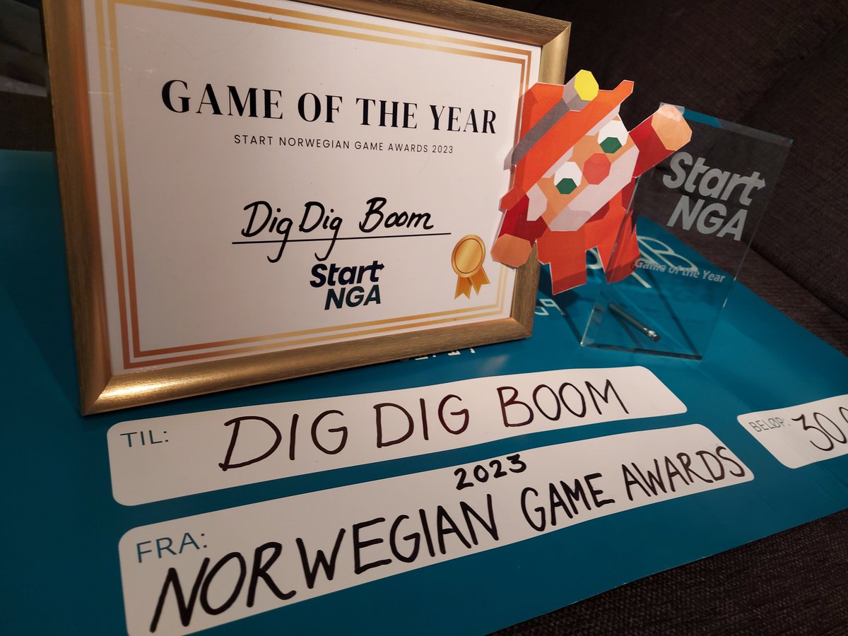 SteinMakesGames's tweet photo. โญI'm honored to have won an award! โญ @StartNTNU at @NTNUnorway hosts the ๐ณ๐ด@Gameawards; a #gamedev competition spanning all students in Norway. The jury chose Dig Dig Boom as the "Game of the Year"! :)
๐Other winners and details in comments
#DigDigBoom #indiedev #GodotEngine https://t.co/6rwhlHprqw
