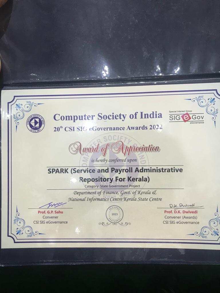 pv_mk's tweet photo. Kerala Government's SPARK, a flagship application developed by @NICKerala wins #CSI Award of Appreciation under State Category @ChiefKerala @CMOKerala https://t.co/0eDnN4gzoE