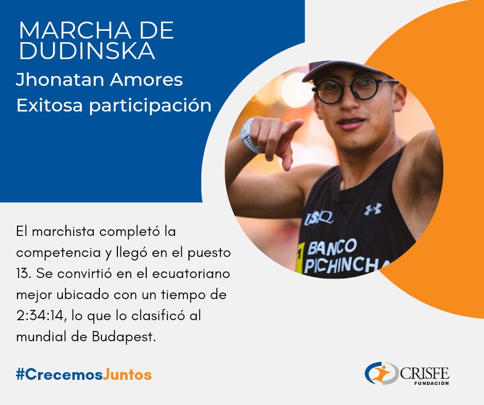 crisfe_colegios's tweet photo. #Ecuador Nuestro marchista Jhonatan Amores, integrante del Team #CRISFE, obtuvo el lugar 13 en el #Dudinska50 de Eslovaquia 👏🏃🏻 Fue el ecuatoriano mejor ubicado y consiguió su clasificación al Mundial de Budapest 💫 ¡Crecemos Juntos! 🧡 #deportes https://t.co/2YEMDFBgZb