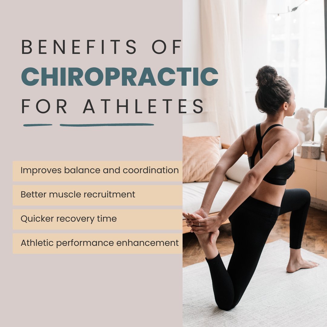 Athletes can benefit tremendously by receiving regular chiropractic care. Preventing injuries, supporting overall health and wellness, promoting faster recovery time, and improving flexibility &amp; range of motion are ways that chiropractic can help athletes perform their best. ⛹🏻💪🏼