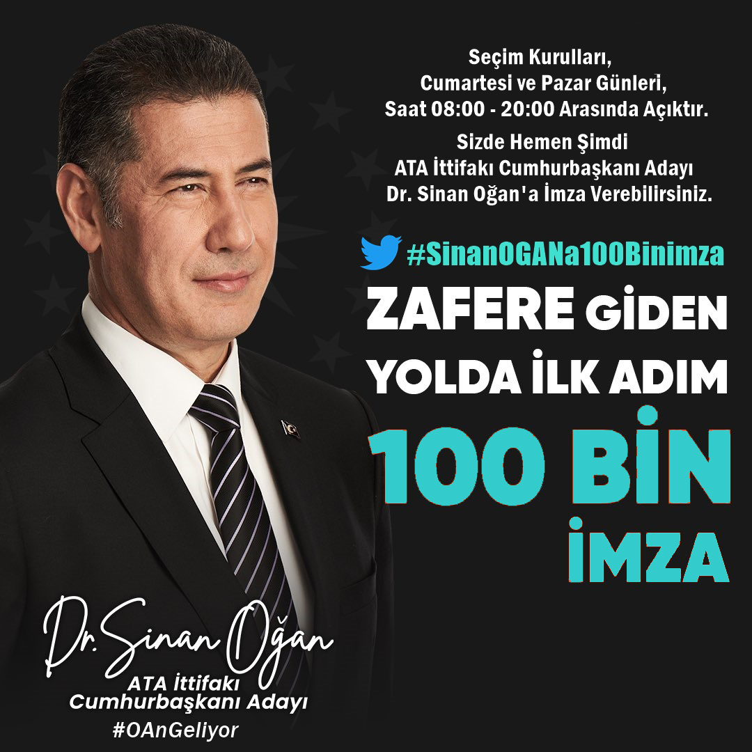 Şimdi birlik olma zamanı! Başaracağız.
#SinanOGANa100Binimza