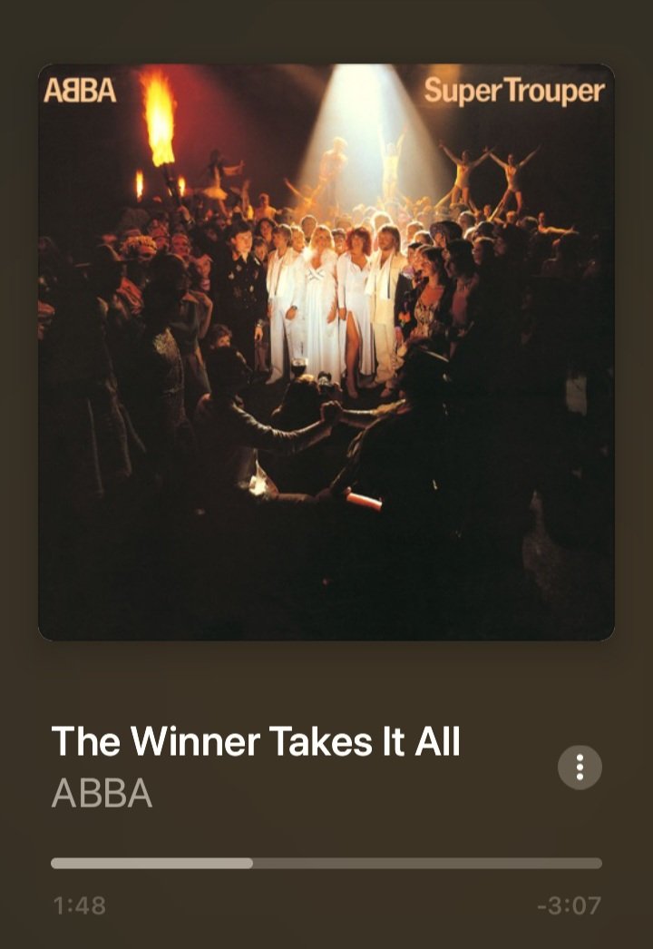 ABBA: "The Winner Takes It All" (1980)

"I've played all my cards
And that's what you've done too
Nothing more to say
No more ace to play"

Reached #8 on Billboard Hot 100