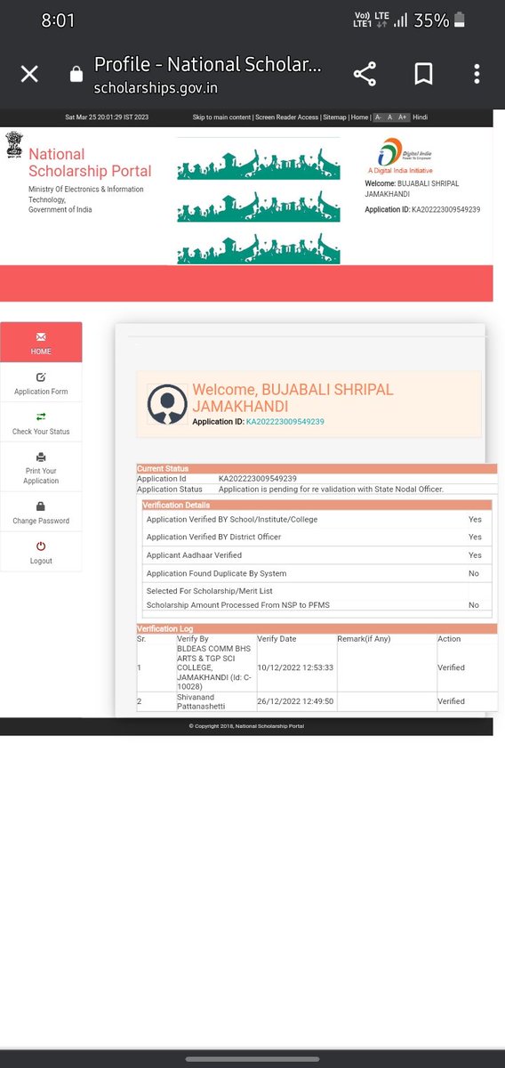 BujabaliJ's tweet photo. @DOMGOK sir my NSP application shows application is  pending for re validation with state nodal officer. 
When will amount credited to my account 
NSP ID KA202223009549239 https://t.co/aAA8JBBw7B