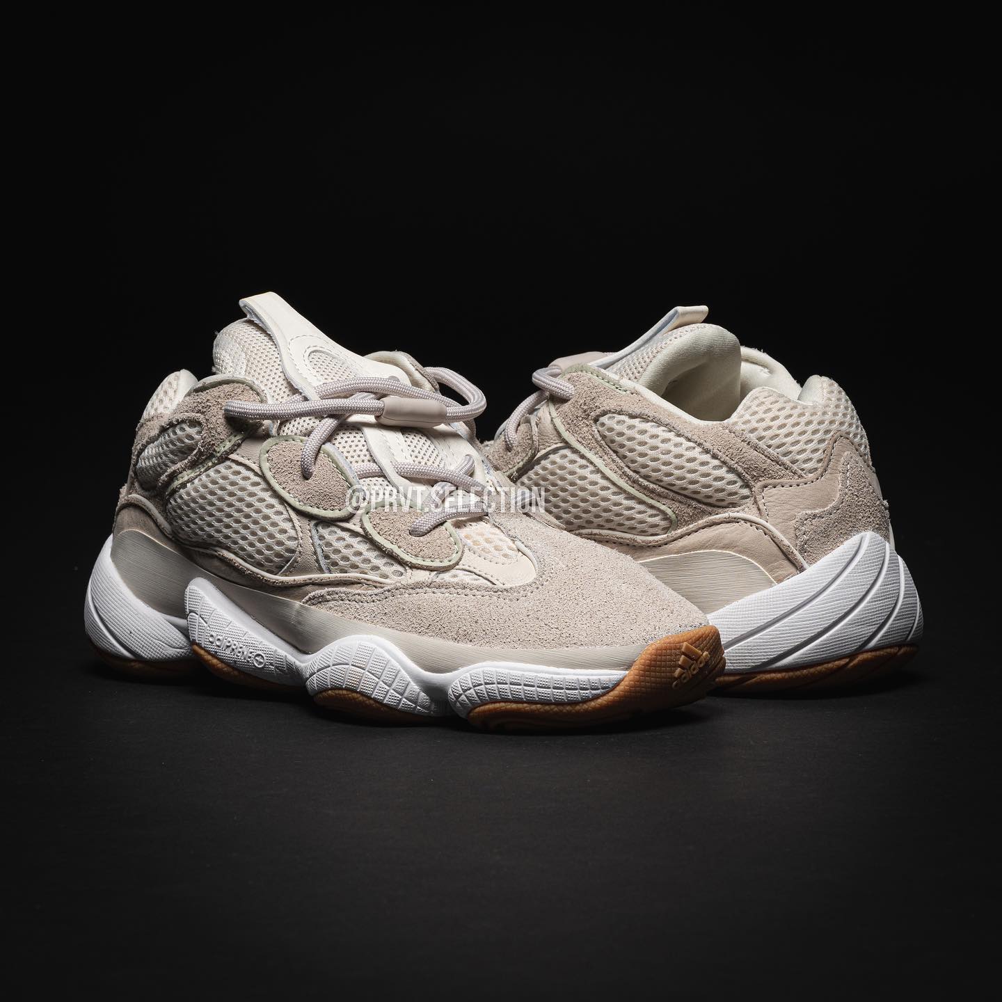 adidas alerts on X First look at an unseen YEEZY 500 sample featuring a Cream suede and mesh upper White adiPRENE midsole and Gum outsole. PrvtSelection https t OeiUe8FcJe X