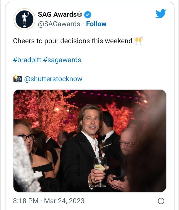 Oops @SAGawards your idol still drink #BradPittIsAnAbuser