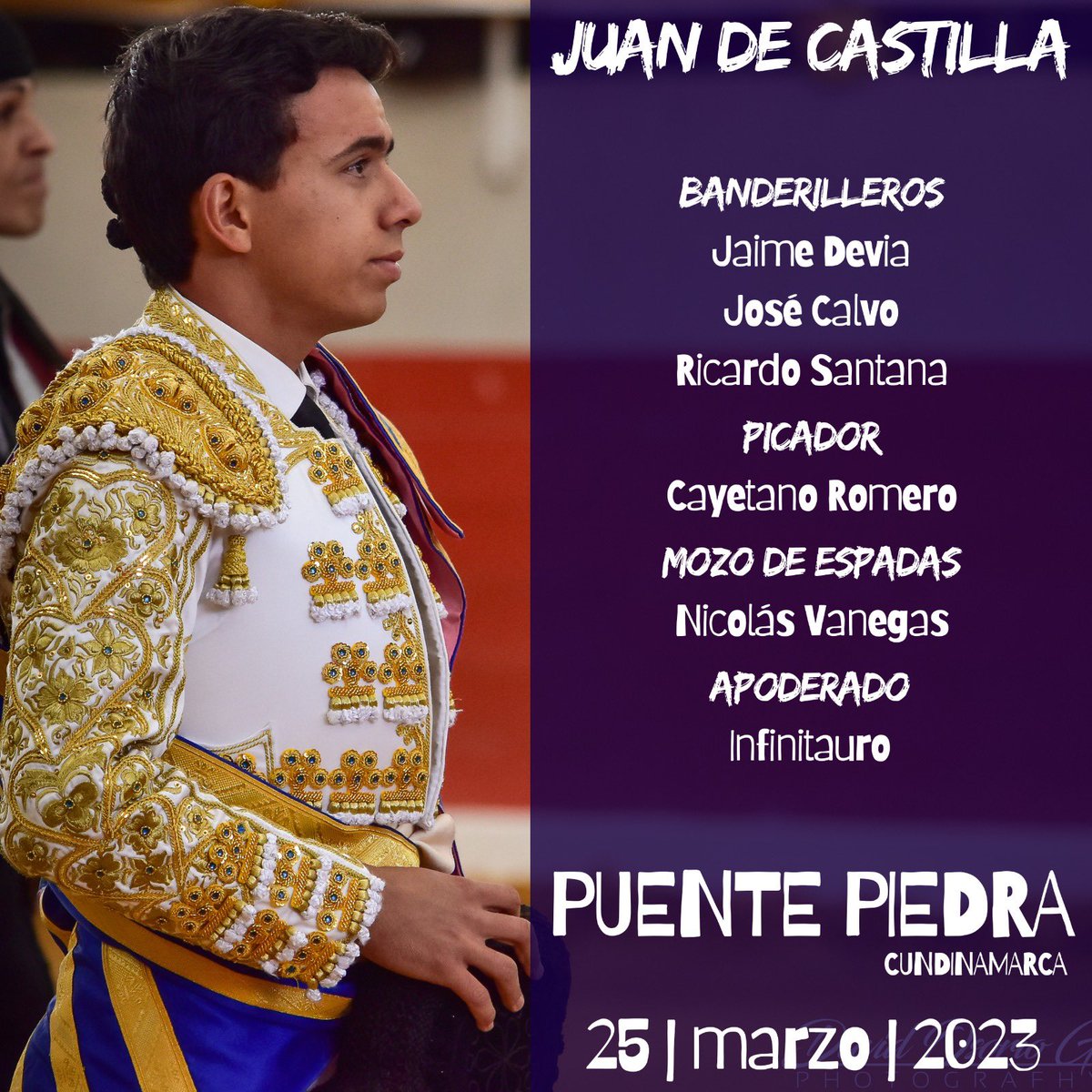 🟣 Hoy corrida de toros en Puente Piedra (Cundinamarca)

⌚️ 15:30🇨🇴 21:30🇪🇸
🐂 Toros de Mondoñedo
🗡️ Luis Bolivar y Juan de Castilla, mano a mano.

Esta es la cuadrilla que me acompaña ⬇️⬇️
