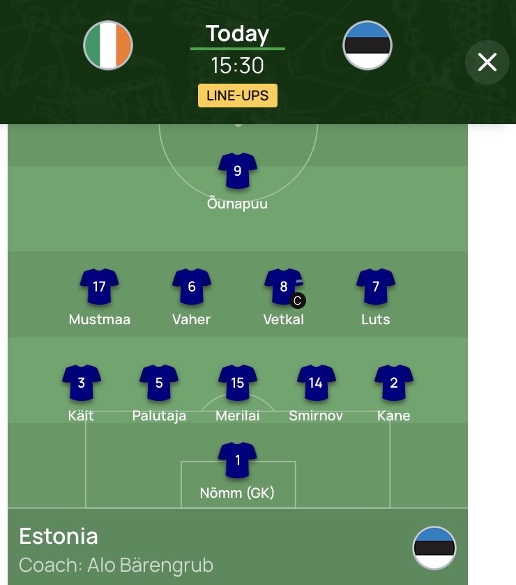 mm_footynews's tweet photo. Here is Estonia’s lineup against Ireland in the Euro U19 Qualifiers. A few changes from the Greece game as Benfica midfielder Karel Mustmaa, Kalev midfielder Ramon Smirnov, Nõmme United defender Samuel Merilai & Freiburg midfielder Andreas Vaher are starting.
#U19EURO | #IRLEST https://t.co/8UWuuBwxtE
