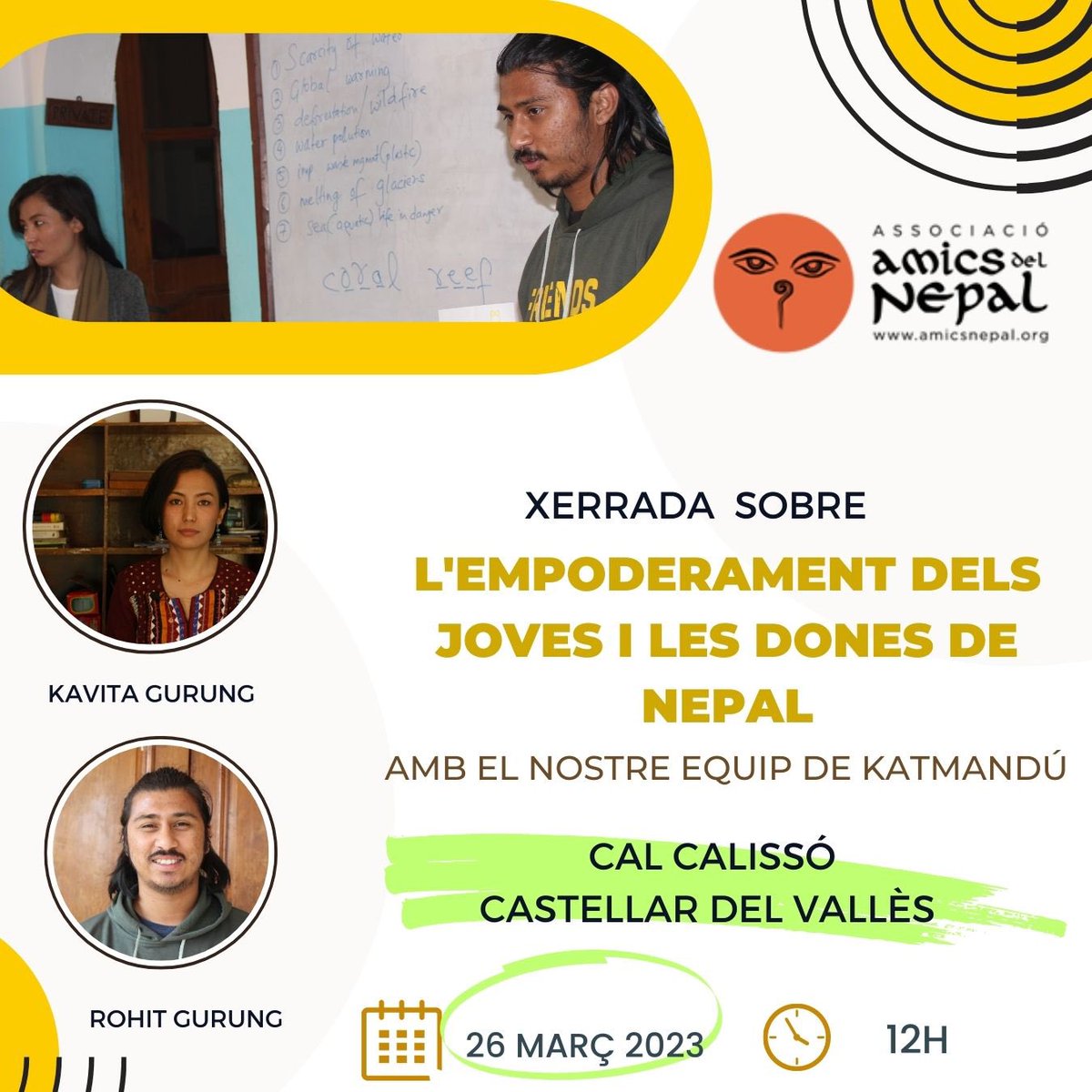 Xerrada, poesia i música!

👉🏻Amb la Kavita Gurung, directora d'Amics del Nepal a Katmandú, i el Rohit Gurung, coordinador del projecte Joves també a Katmandú.

📍 Cal Calissó Cultural (Castellar del Vallès) @calcalisso