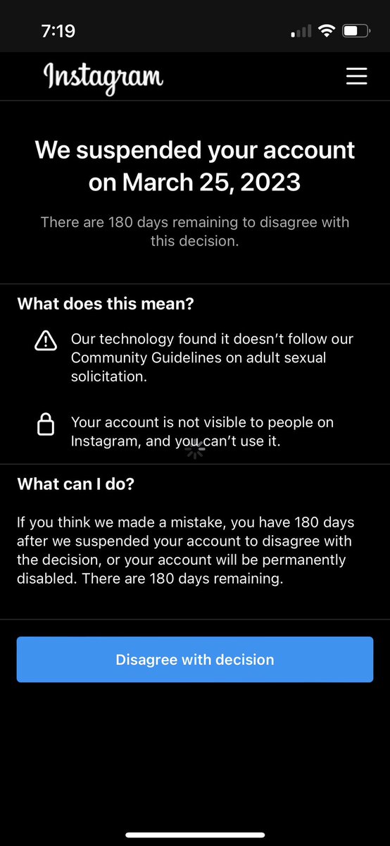 Aaaand I’m suspended again. Again, I absolutely did not violate any community guidelines. I posted a story saying “I’m back”, which clearly, I am not. <a href="/instagram/">Instagram</a> your moderation is wack.