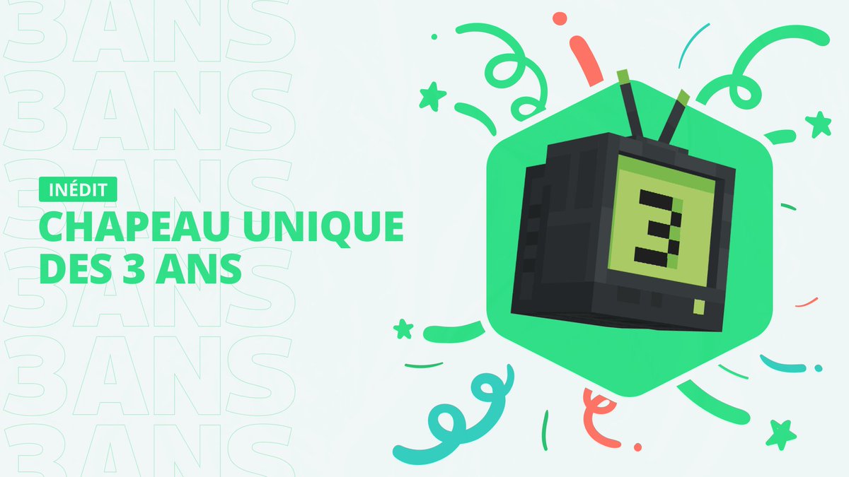 NationsGlory's tweet photo. 🎂Aujourd'hui c'est les 3 ans du Serveur @NGSlime .

Pour fêter l'occasion, un chapeau vient de débarquer dans le Cosmério 🟢 du 25 Mars au 1er Avril. 

Suivez leurs réseaux pour suivre tous les évènements de la journée : 
➡️https://t.co/20CJNF1EWG https://t.co/She1Wm3xP1