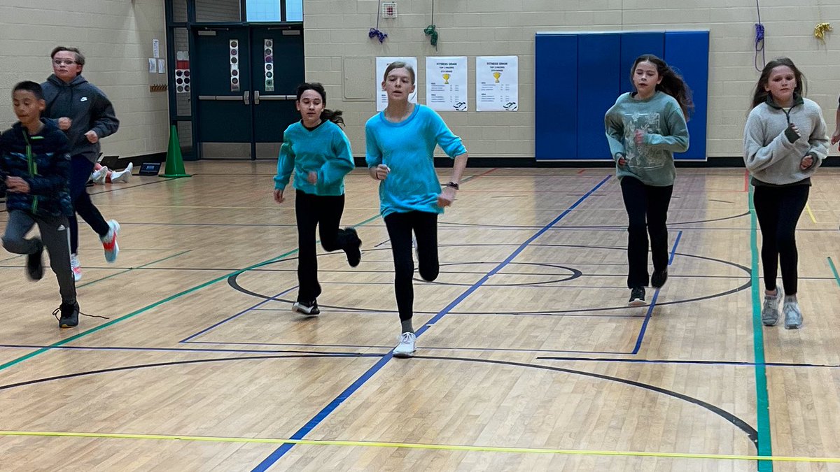 3-5 and they’re off! Fitnessgram Pacer time in PE! <a href="/CESCowboys/">Colleyville Elementary School</a>