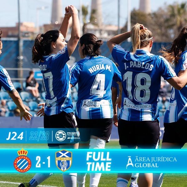 WosoMagazine's tweet photo. 🚨JORNADA 2️⃣4️⃣🚨

#PrimeraFederacionFutFem

@RCDEFemeni 🔵⚪️ 2️⃣➖1️⃣ @UDGTenerife 🅱️ ⚪🔵

⚽️🔵⚪️ @marincarol8 y @vane_nc10
⚽⚪🔵 Ainhoa Delgado

🏟️ CD Dani Jarque
 
✍🏻 @_guiille05 

#wosomagazine🧩 #RCDEFEM #SÚMATEANUESTRAHISTORIA https://t.co/PE60lrQCw9