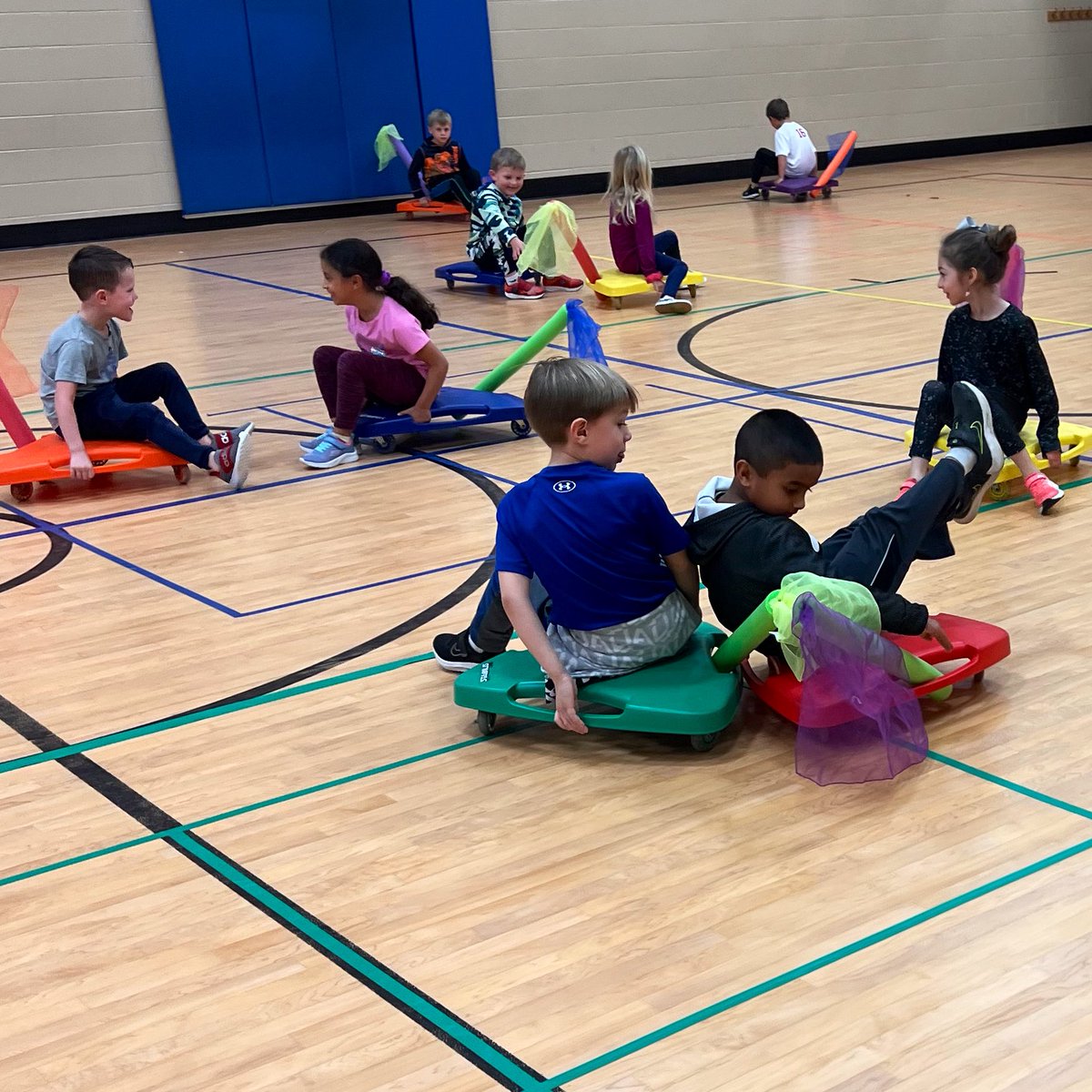 K-2 working on scooter safety, offense &amp; defense while playing Race Cars! <a href="/CESCowboys/">Colleyville Elementary School</a>