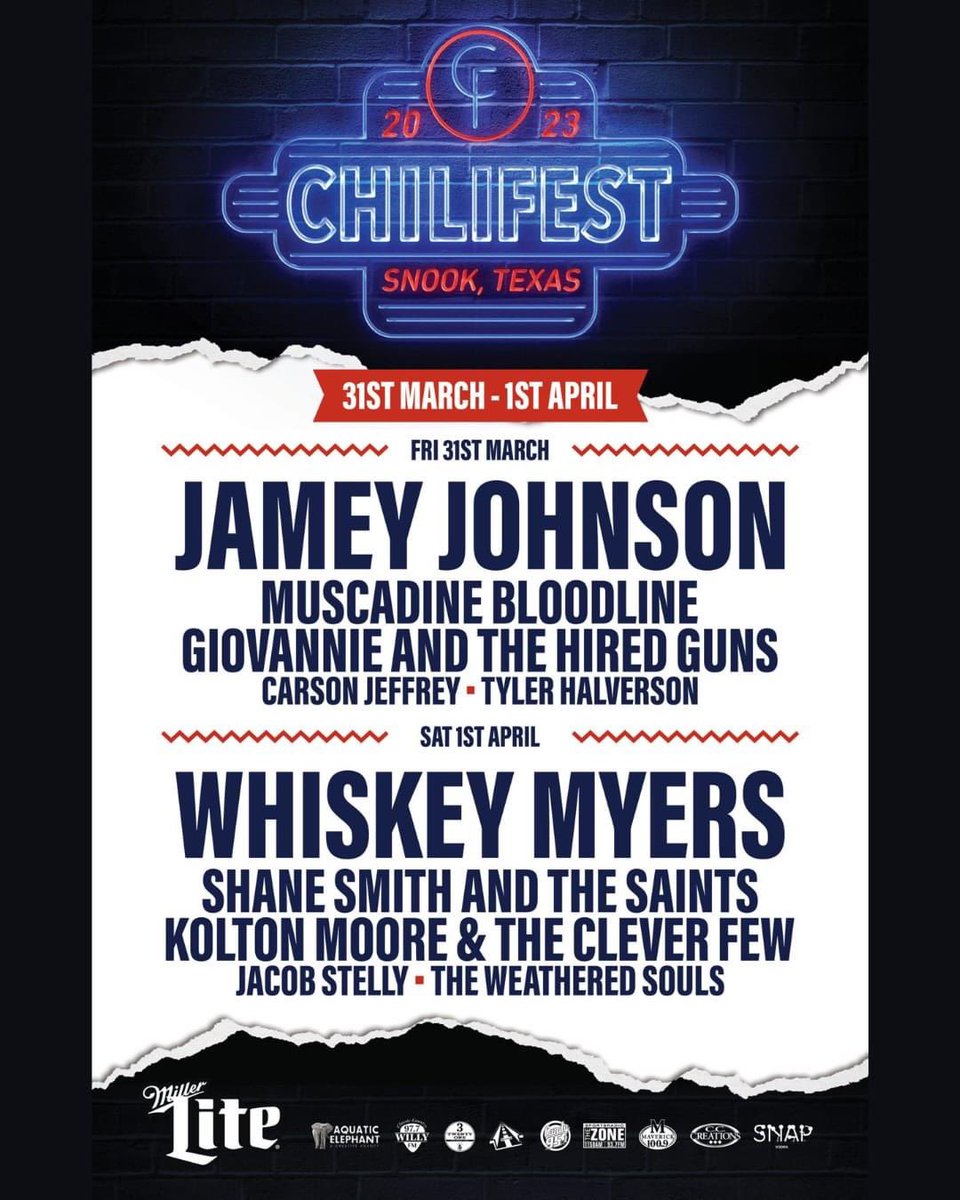 txmusicoffice's tweet photo. Head out to Snook, TX on March 31-April 1st for @Chilifestinc Music Festival, for music, chili, and to help support charities throughout the Brazos.
More Info: https://t.co/x7AiYecE4l
#Chilifest2023 #SnookTX #CollegeStationTX #TexasAM #TXMusic #TexasMusic #Brazos https://t.co/8H6GUex3fo