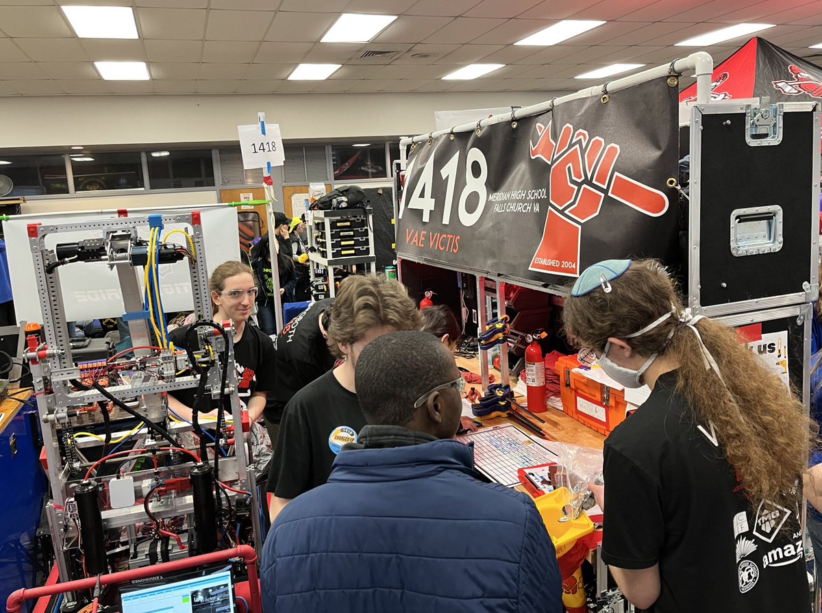Robotics1418's tweet photo. We are ready for the day of qualification matches. Teams are meeting teams and learning about their competitors and future alliance partners at the TIMONIUM, MD FIRST ROBOTICS COMPETITION @FIRSTChesapeake Watch us Live - https://t.co/1vLyPFbulX https://t.co/JmTgfn8pmM
