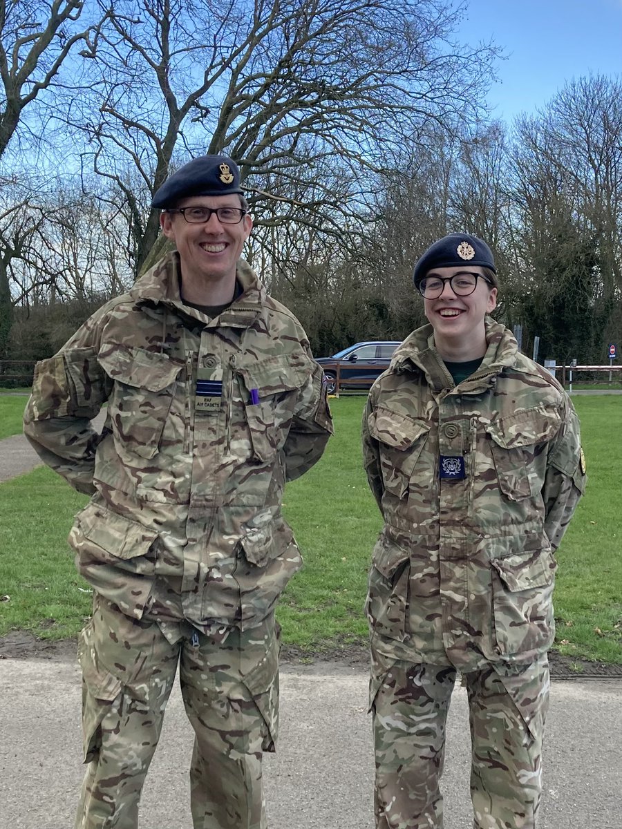 Flt Lt Matt Scholes and CWO Charlie Haddock pose for the camera after Charlie received the news that she will be traveling to America as part of IACE (International Air Cadet Exchange). Superb work 👏 #RAFAC #aircadets #CarpeDiem