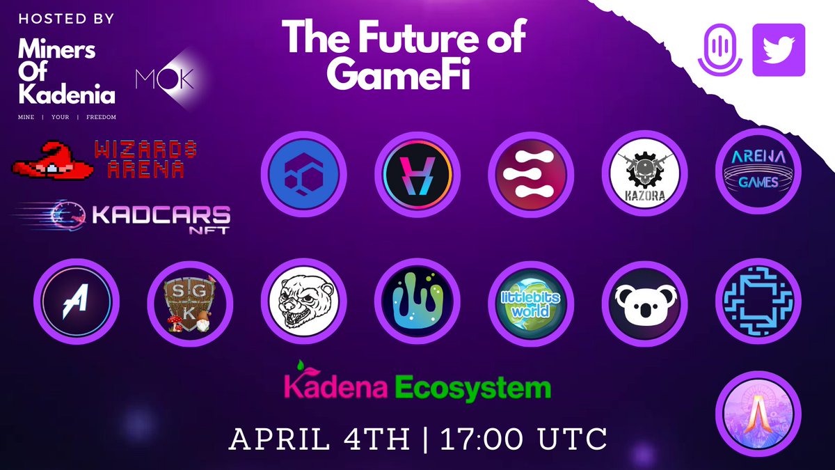 We are planning a huge GameFi twitter space April 4th at 17:00UTC to celebrate all things GameFi.

Come join us to see what projects are building on <a href="/kadena_io/">Kadena</a>, <a href="/Polygon/">Polygon</a> and <a href="/RunOnFlux/">Flux I Decentralized Cloud</a> there will be much alpha revealed🔮

There will be a giveaway too🤫
❤️Like
🌀Retweet
👨‍👩‍👧Tag