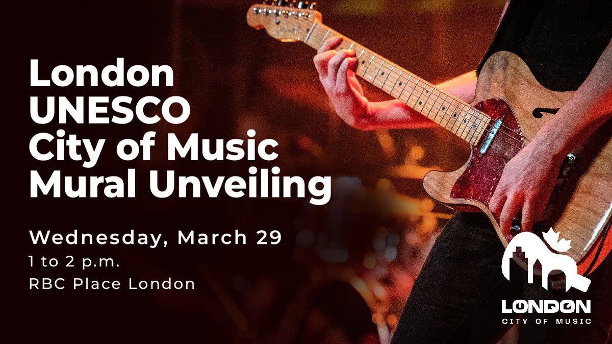 Join us Wednesday, March 29 <a href="/RBCPlaceLondon/">RBC Place London</a> for the official unveiling of the London UNESCO City of Music Mural, a new public art installation created to promote and educate Londoners on the city’s #UNESCO designation. Learn more bit.ly/40lN5er

#LdnOnt l #CityofMusic
