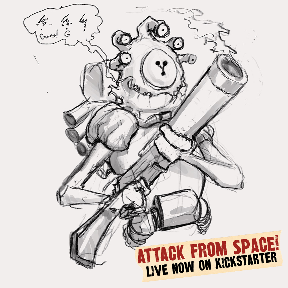 Featuring over 2 dozen artists, 200+ sketches and doodles and a game where Knights in Shining Armor defeat little green men from space! ATTACK FROM SPACE the RPG is live now on Kickstarter!