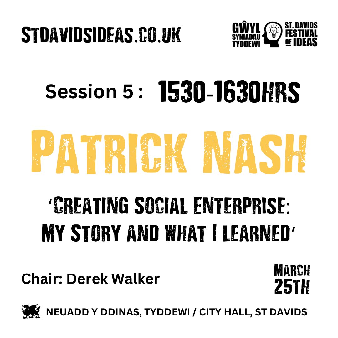 We’re looking forward to Festival founder, author and local entrepreneur @pnashconnect at 15:30 launching his new book. ‘Creating social enterprise: My story and what I learned’ In conversation with @derekwalker_ , Future Generations Commissioner.