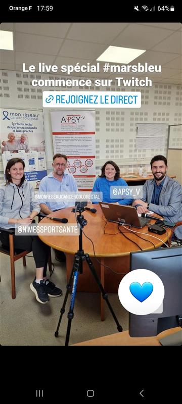 CSarrauste's tweet image. Ce vendredi 24/03 pour #MarsBleu #ECCAM2023 @reseauKcolorect était en live sur la WebTV de ⁦⁦@unimesfr avec Sarah de #maisonnimessportsante,  ⁦@DirRecUnimes et @LBaussard 
⁩#marsbleu #cancercolorectal 
Le replay 👉twitch.tv/videos/1774183…
🙏Merci pour l&apos;invitation !