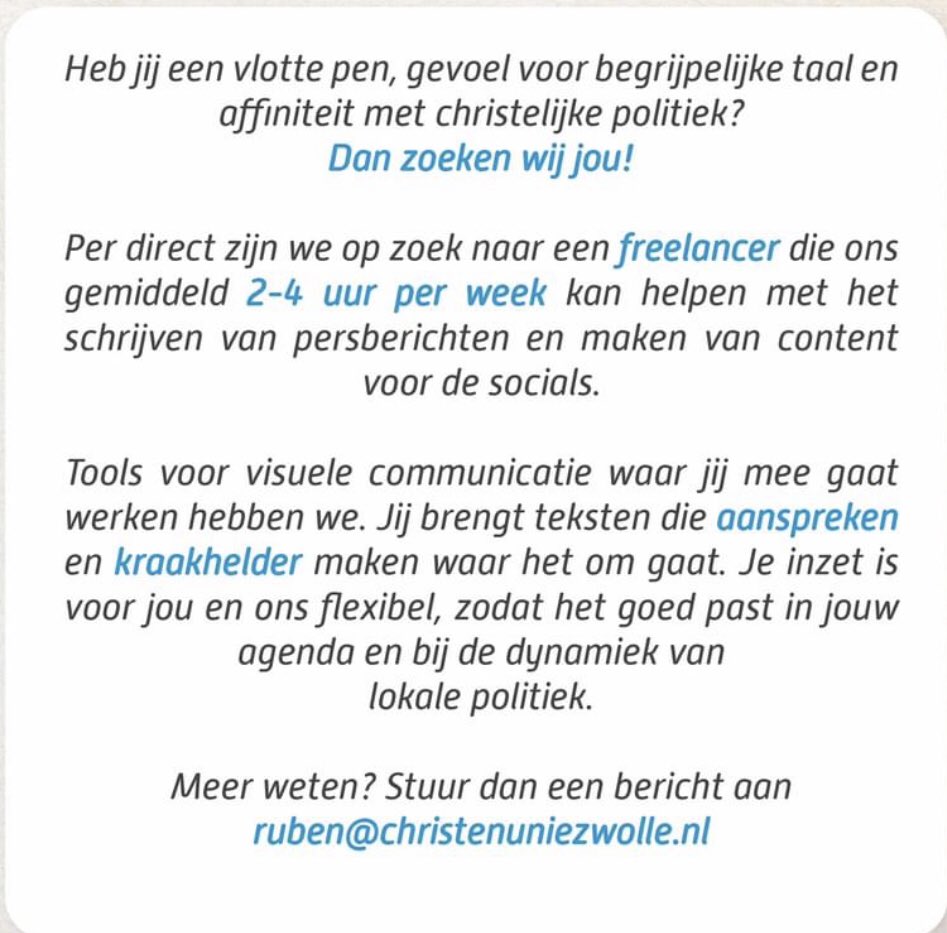 Ben jij goed met taal en heb je affiniteit met christelijke politiek? Reageer dan snel!