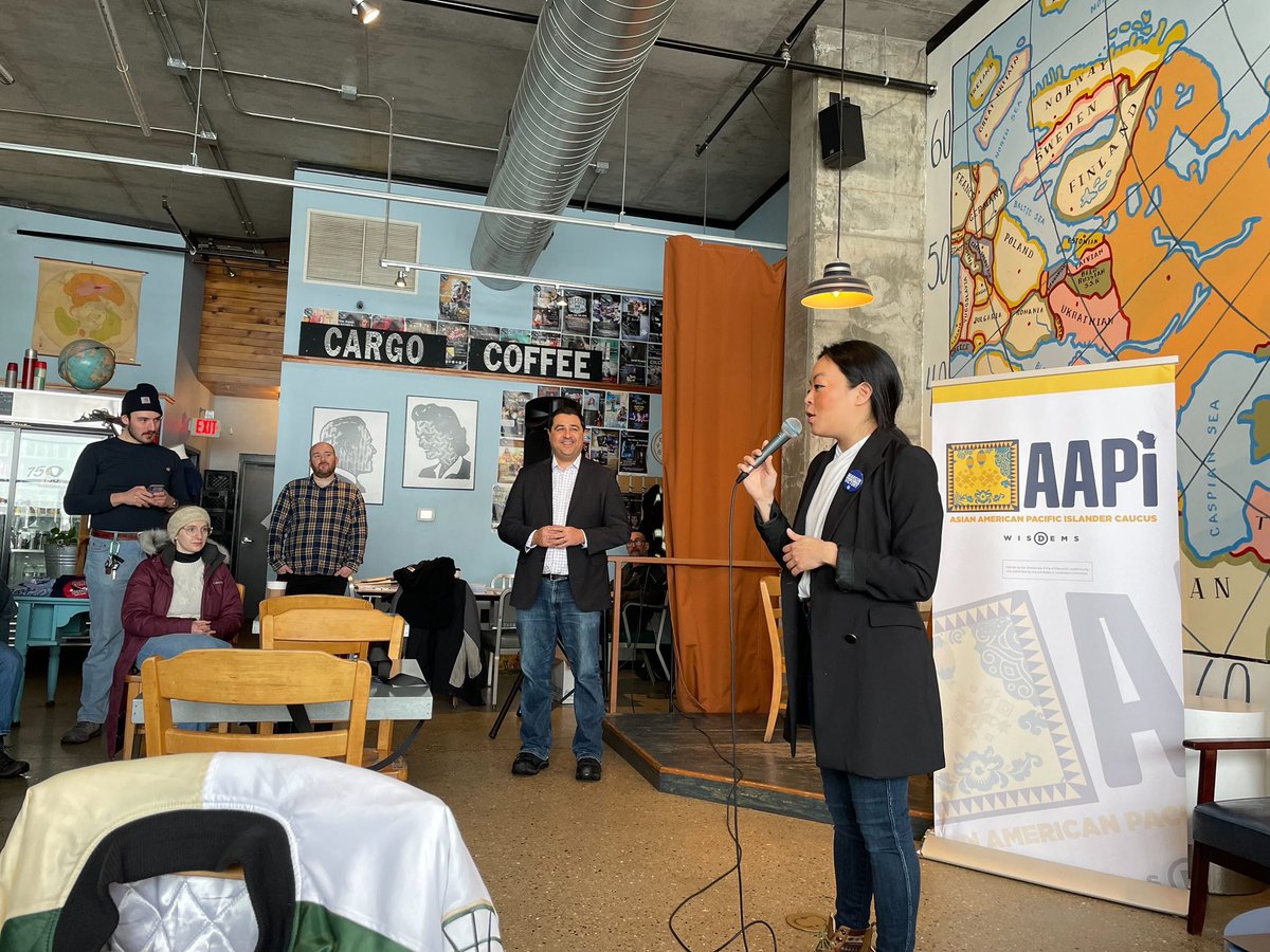WisDems's tweet photo. Staying warm at the @AAPI_WisDems canvass kick off this morning! 10 days left to get out the vote 💪🗳️

Thanks to Rep @PramilaJayapal, AG @JoshKaulWI, Rep @FrancescaHongWI, and @skchheda for getting us fired up in Madison! https://t.co/05bpWUjCCD