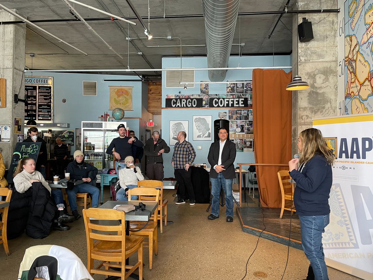 WisDems's tweet photo. Staying warm at the @AAPI_WisDems canvass kick off this morning! 10 days left to get out the vote 💪🗳️

Thanks to Rep @PramilaJayapal, AG @JoshKaulWI, Rep @FrancescaHongWI, and @skchheda for getting us fired up in Madison! https://t.co/05bpWUjCCD