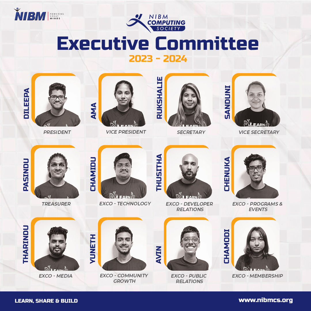 nibmcs's tweet image. We are excited to announce the newly appointed NIBM Computing Society executive members! Congratulations on their new roles. Stay tuned for updates on our events and initiatives, and join us in welcoming our new team members to the #NIBMCS family!
#NIBM #nibmfossc