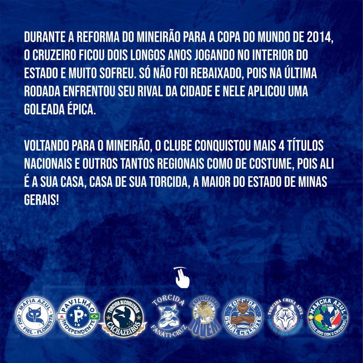 TFCFanatiCruz's tweet photo. NOTA OFICIAL! 

O Mineirão, sempre foi e sempre será nossa casa! Aguardem, em breve mais informações, mas já adiantamos: IREMOS PARA BELO HORIZONTE! 

O MINEIRÃO É NOSSO!👊🏼 

Segue... 👇🏼 https://t.co/zK9BIOZLk9