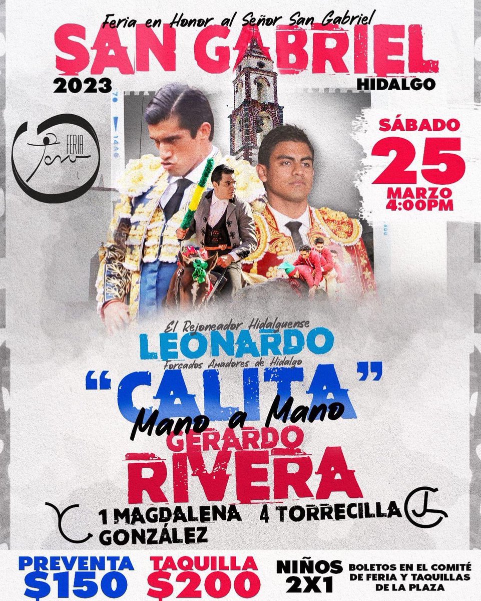 JORGE ESPINOSA DE LOS MONTEROS (@jemcito) on Twitter photo Hoy en San Gabriel, Hidalgo, el rejoneador Leonardo Zatarain, los <a href="/forcadosAHgo/">Forcados Amadores De Hidalgo</a>, <a href="/EJCalita/">EJ Calita</a> y <a href="/oficialgrivera/">Gerardo Rivera</a>. 1 Toro 🐂 de Magdalena González y 4 🐂 de <a href="/GanTorrecilla/">Ganadería Torrecilla</a>. Hoy en San Gabriel, Hidalgo, el rejoneador Leonardo Zatarain, los <a href="/forcadosAHgo/">Forcados Amadores De Hidalgo</a>, <a href="/EJCalita/">EJ Calita</a> y <a href="/oficialgrivera/">Gerardo Rivera</a>. 1 Toro 🐂 de Magdalena González y 4 🐂 de <a href="/GanTorrecilla/">Ganadería Torrecilla</a>.