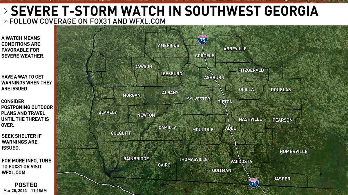 A SEVERE THUNDERSTORM WATCH has been issued in southwest Georgia. #gawx #gawxcond #swga