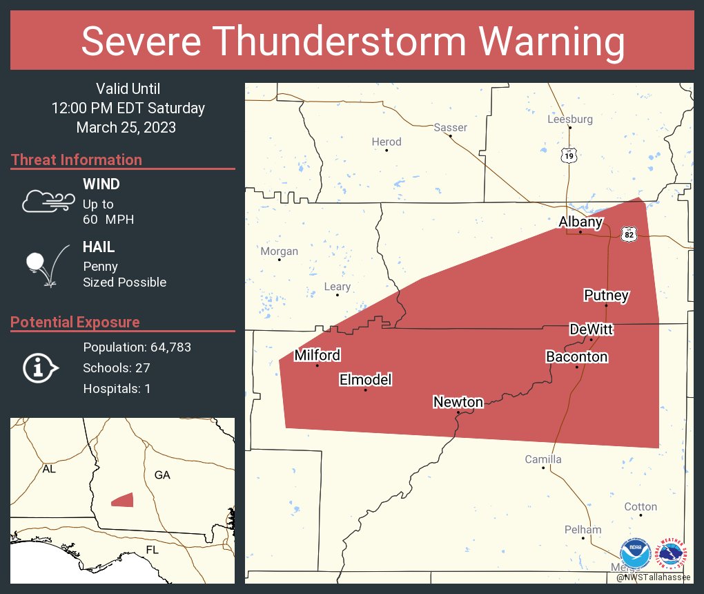 NWS Tallahassee on Twitter "Severe Thunderstorm Warning including Albany GA, Putney GA and